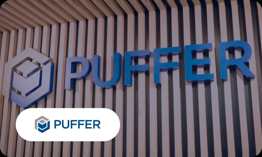 Letrero de Puffer en sus oficinas